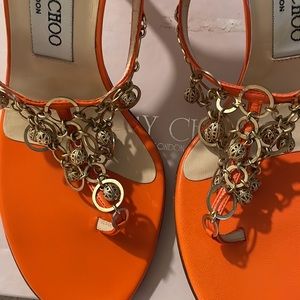 JIMMY CHOO ORANGE KID LEATHER SANDALS NEW IN BOX